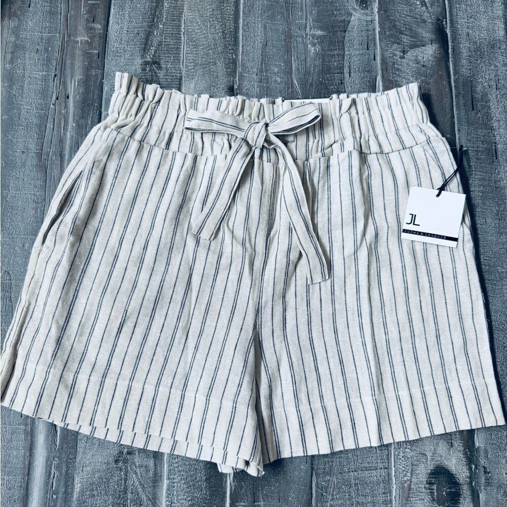Jules & Leopold Cream Linen Striped Summer Pull On Shorts S